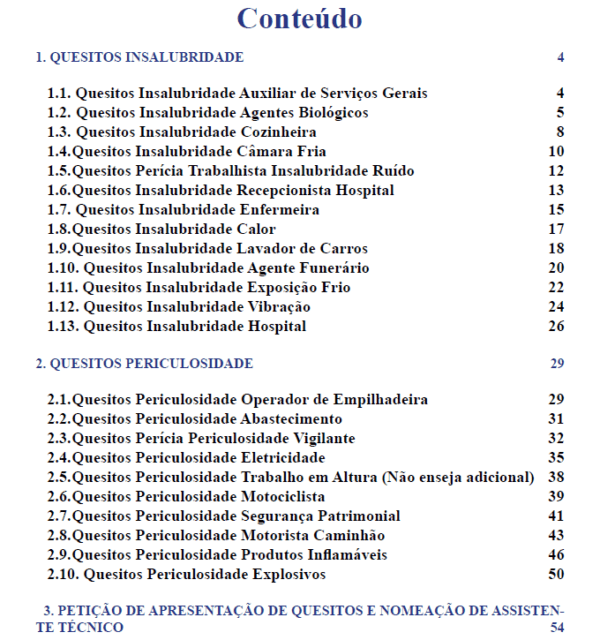 Conteúdo Ebook quesitos Insalubridade e Periculosidade